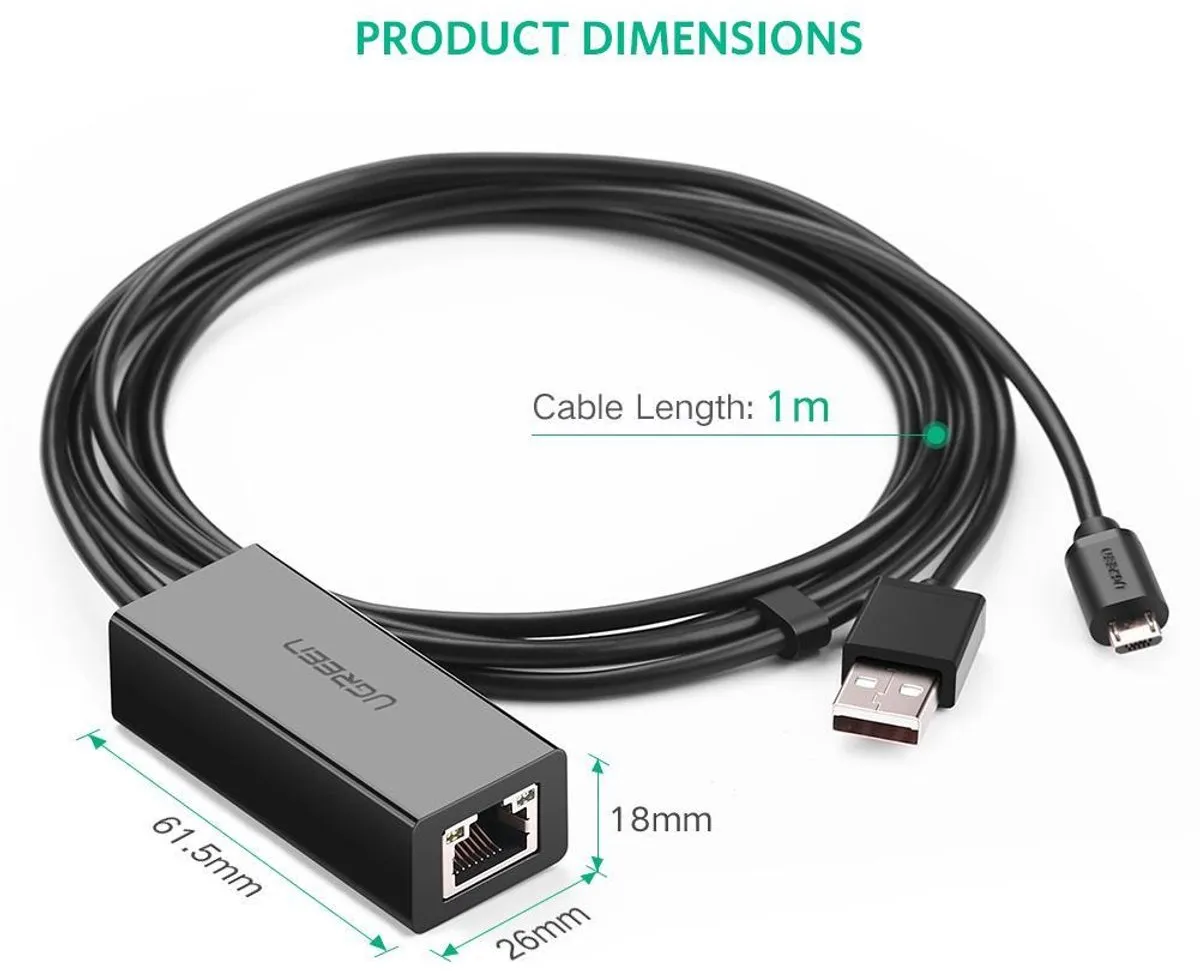 UGREEN Micro USB Netwerkkaart 100Mbps - Chromecast - Zwart - afbeelding 2 van 6