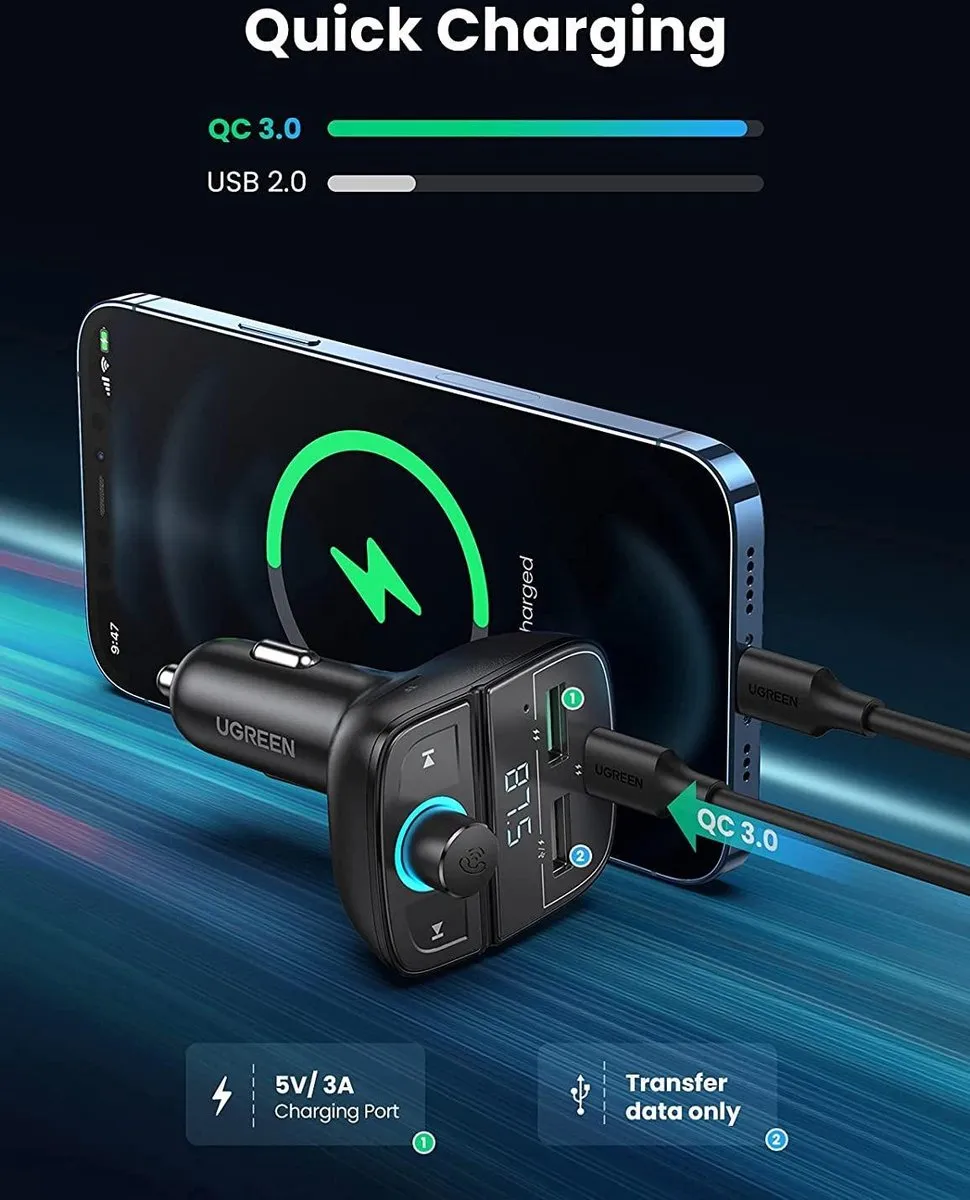 UGREEN 6957303889105 Bluetooth FM Transmitter Autolader - 31.5W - Zwart