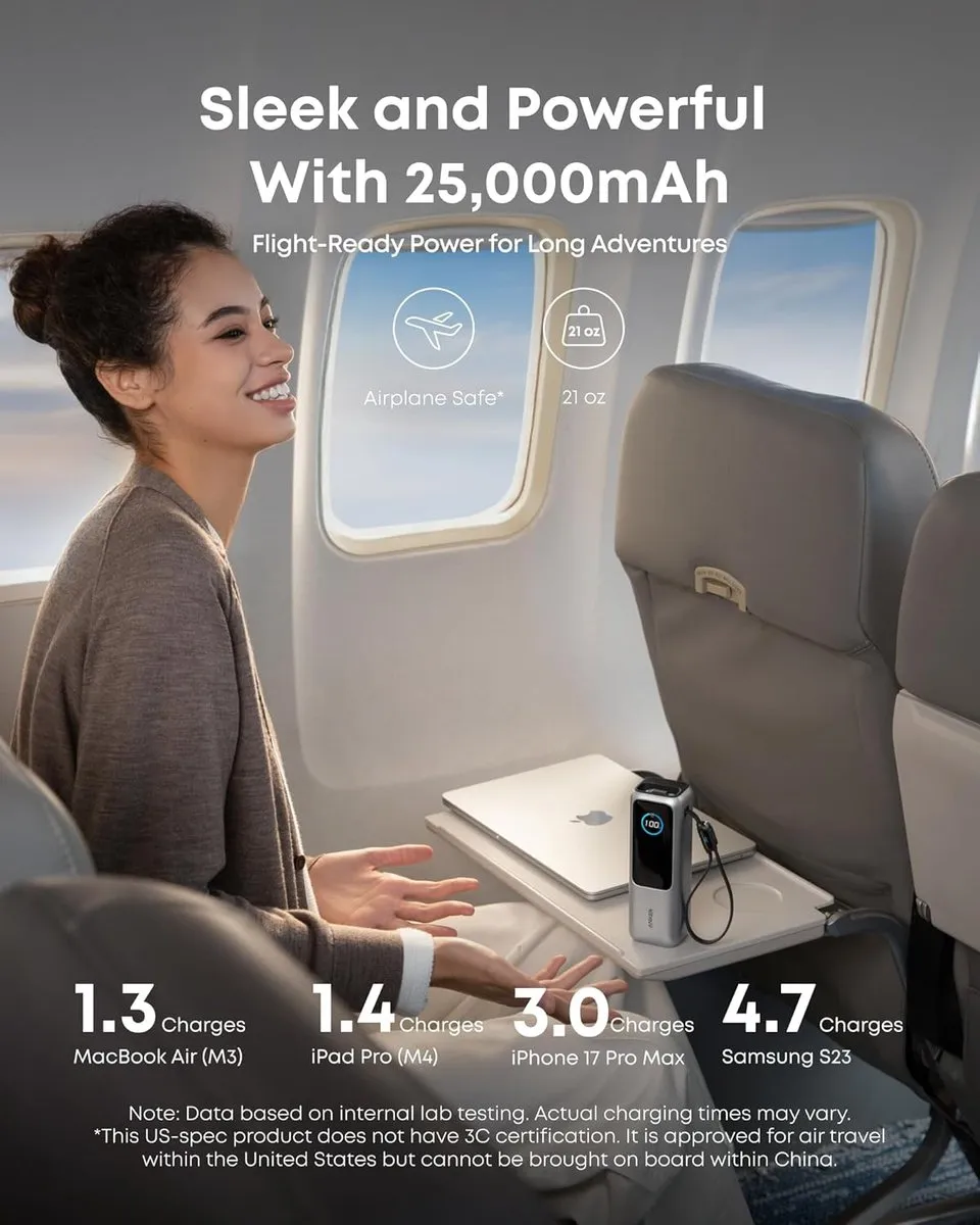 Anker PowerCore 25K Powerbank 165W - 3x USB-C - 25.000mAh Zilver - afbeelding 6 van 6