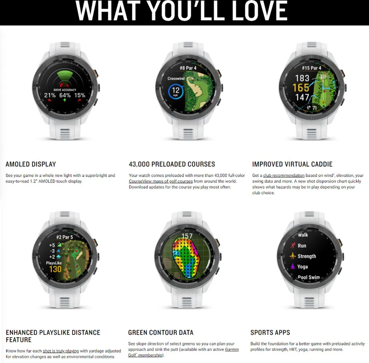Garmin Approach S70 GPS Golfhorloge 42mm - Wit - afbeelding 6 van 6