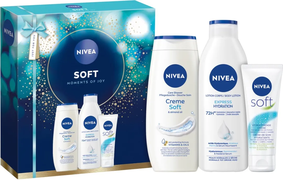 NIVEA Soft Moments Geschenkset Vrouwen - Cadeaupakket met Bodylotion en Douchegel - Verjaardag Cadeau Vrouw - Moederdag cadeautje