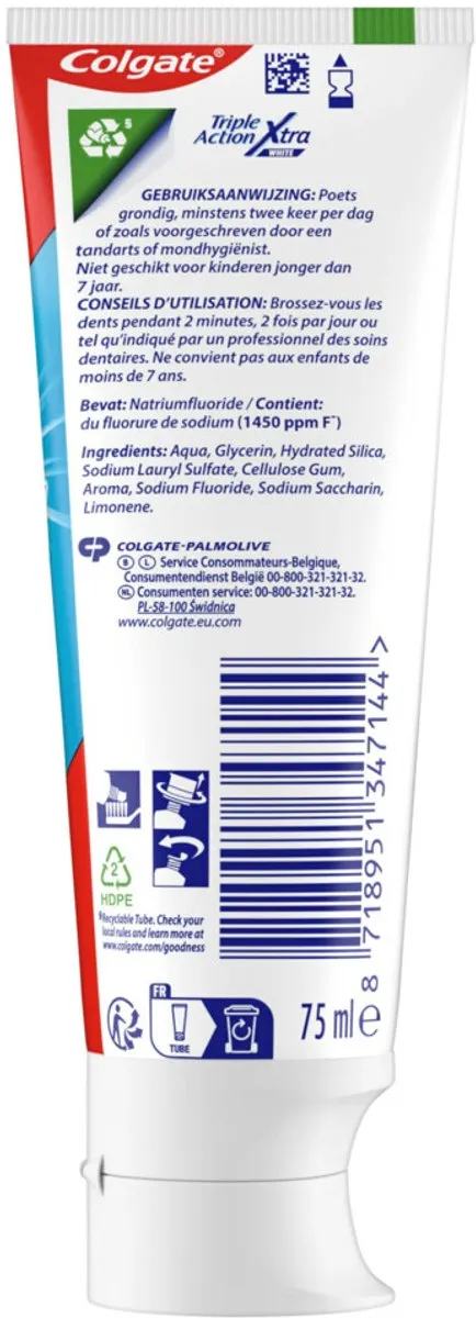 Colgate Triple Action Xtra White Tandpasta 75ml - 7 Stuks