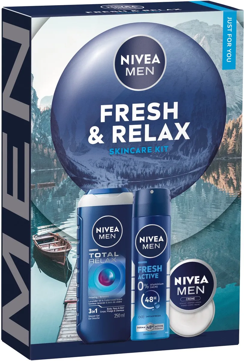 NIVEA MEN Fresh & Relax Geschenkset Mannen - Cadeauset met Douchegel, Deo en Crème - Verjaardag Man - Vaderdag cadeau