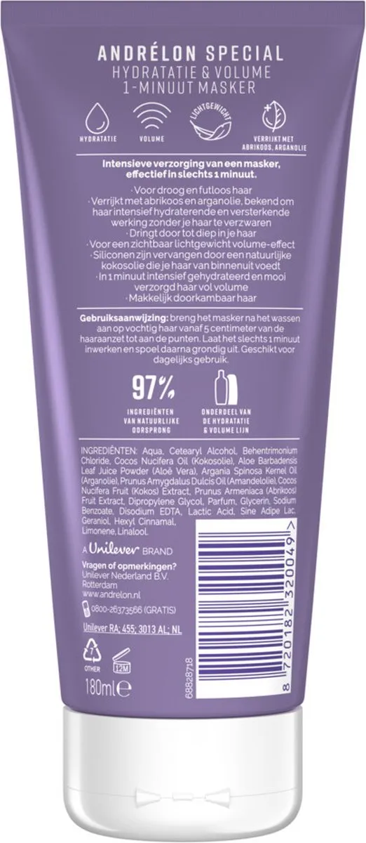 Andrélon 1 Minuut WOW Masker Hydratatie & Volume 180ml