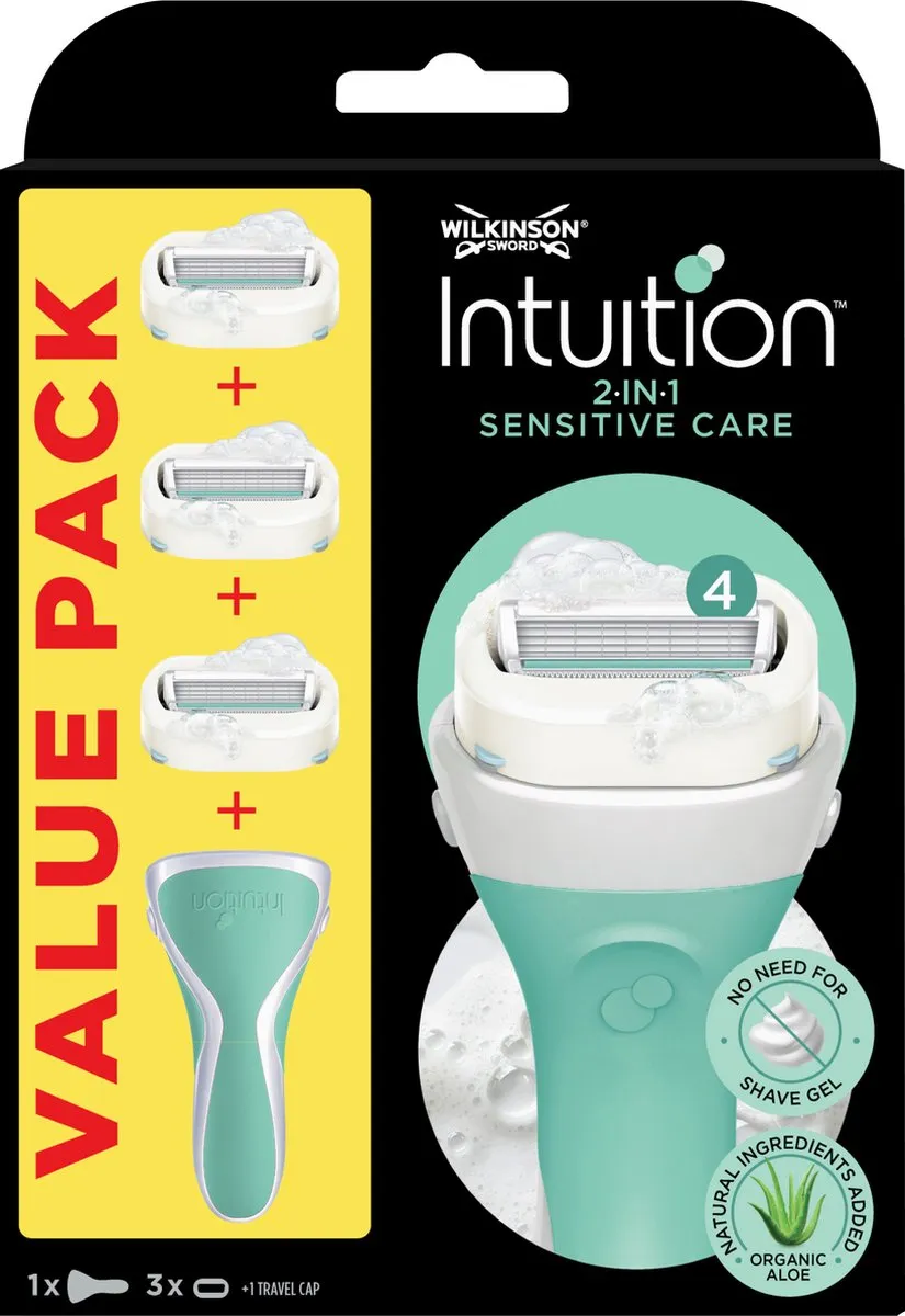 Wilkinson Sword Intuition 2-in-1 Sensitive Care Scheersysteem - Blauw - 3 Stuks
