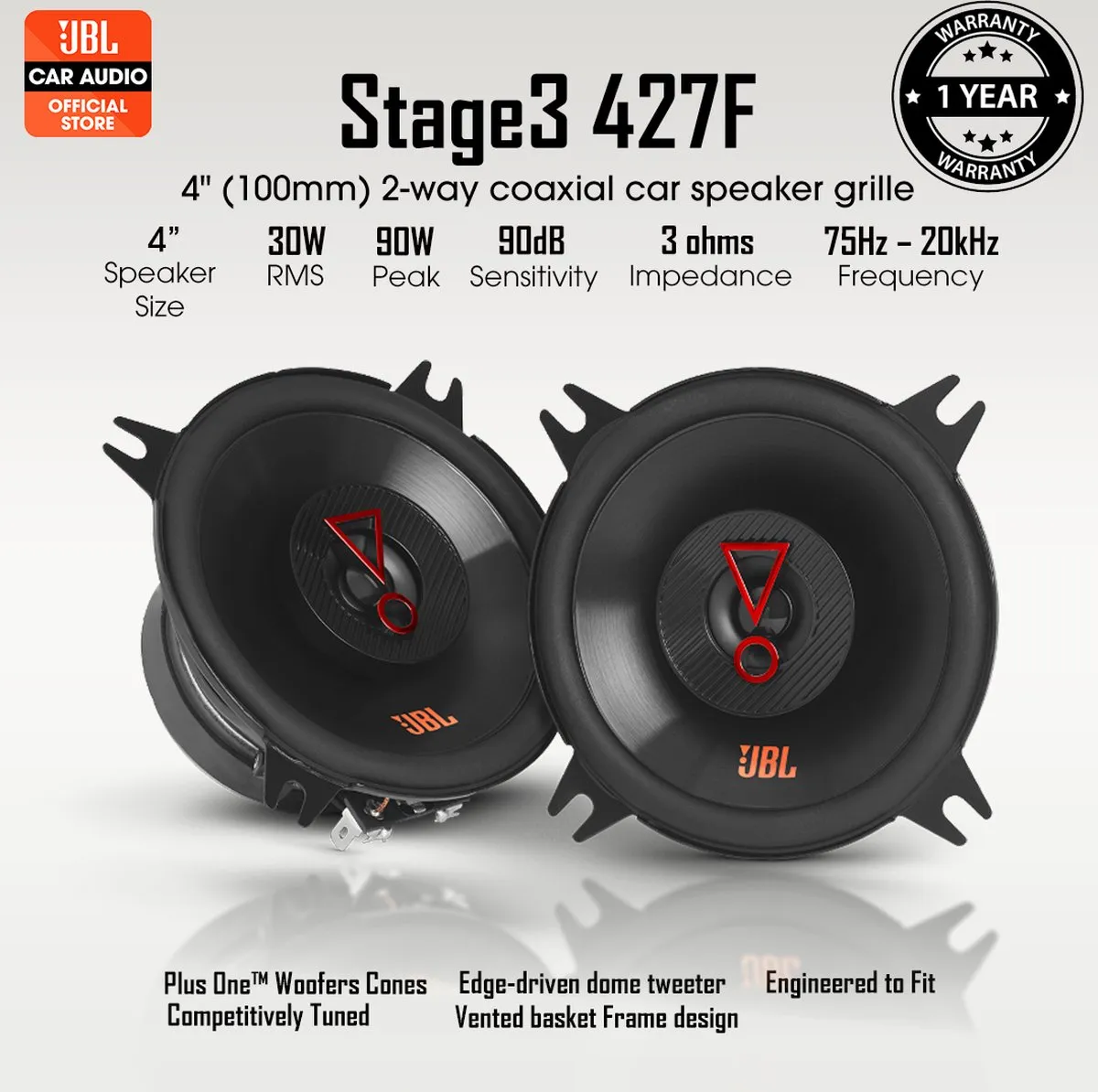 JBL Stage3 427F Autospeakers 2-Weg - 90W - 2 Stuks - Zwart