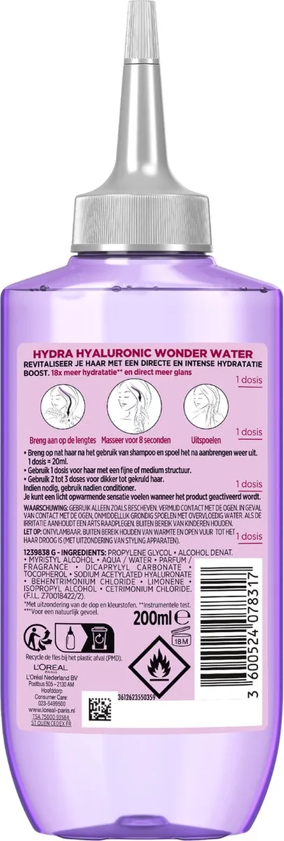 L'Oréal Paris Elvive Hydra Hyaluronic Wonder Water 200ml - 6 Stuks