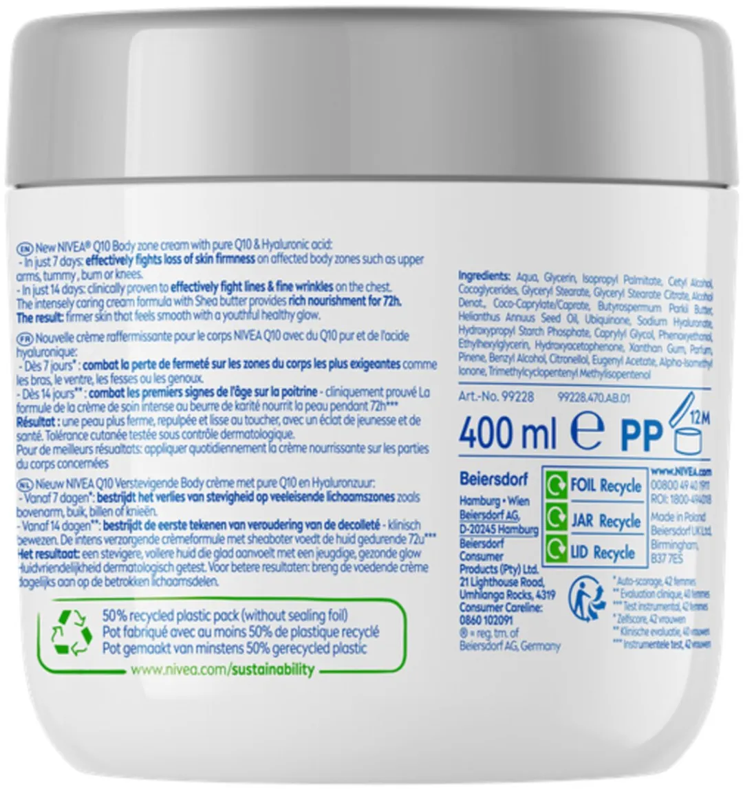 NIVEA Q10 Verstevigend + Verjongend Bodycrème 400ml - 25 Stuks