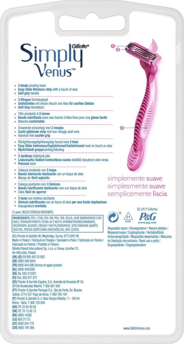Gillette Venus Simply Venus3 Wegwerpscheermesjes - 4 Stuks