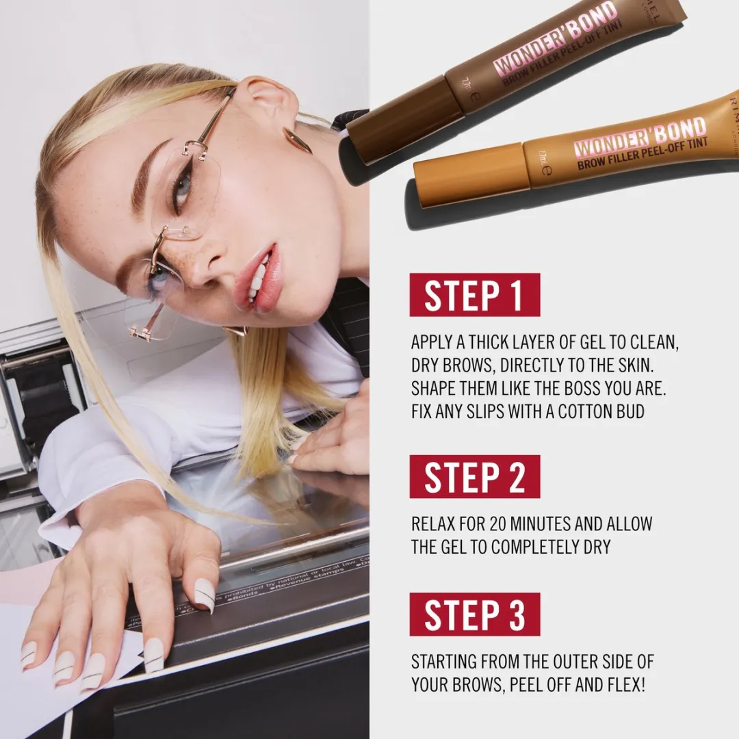 Rimmel Wonder'Bond Brow Filler Peel-Off Tint 003 Dark Brown - 7,7ml - 3 Stuks
