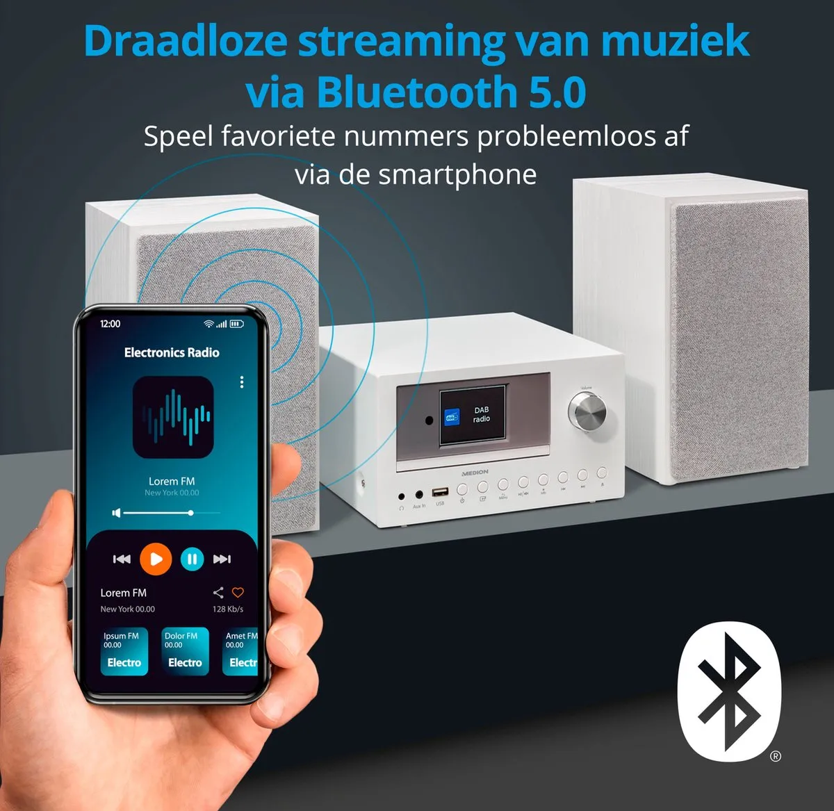Medion MD85008 Micro Audio Systeem - 2x150W - DAB+/FM/Bluetooth - Wit - afbeelding 6 van 6