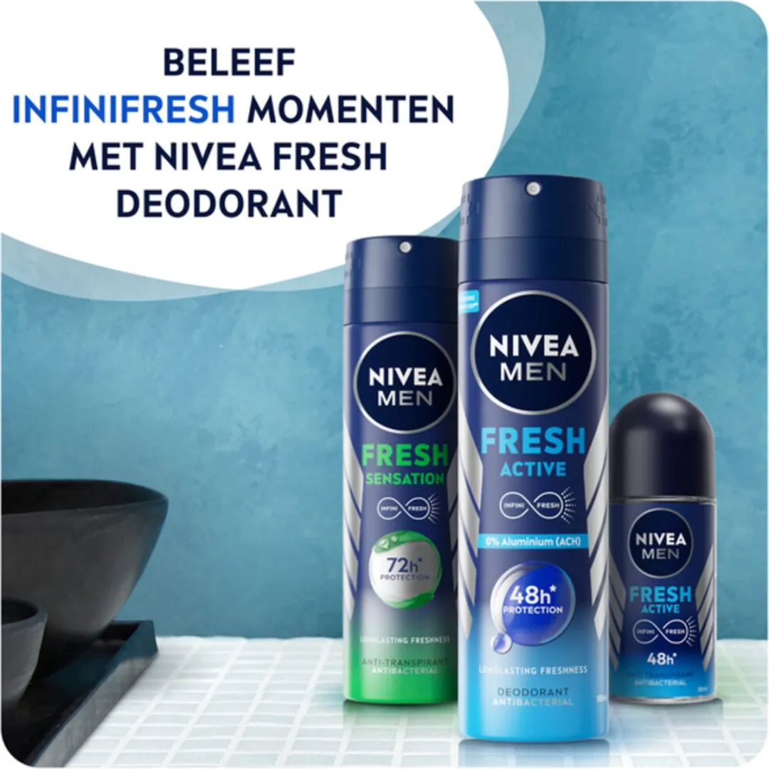 NIVEA Men Fresh Active Deodorant Roller - 3x50ml
