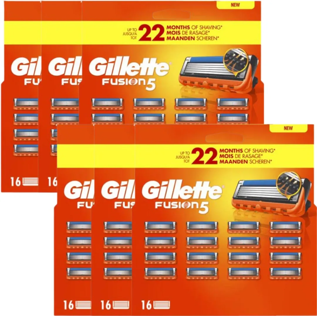 Gillette Fusion 5 Scheermesjes - 96 Stuks (6x16) - Oranje/Blauw - afbeelding 6 van 6