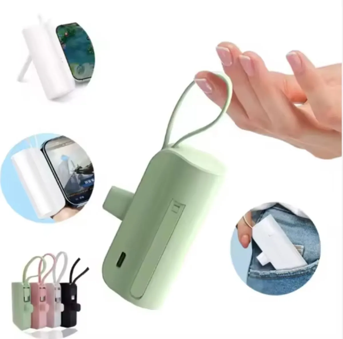 Powerbank 10.000 mAh (USB-C) - Compact formaat - Externe Batterij - 2in1 Geïntegreerde Kabel - Mini Powerbank - USB-C Kabel- Iphone - samsung - verschillende kleuren