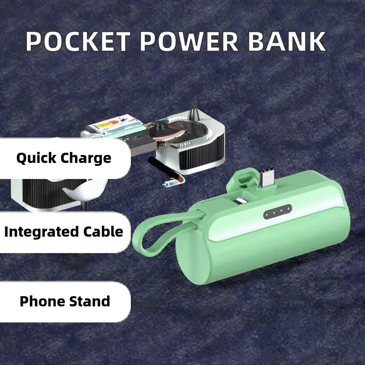 Powerbank 10.000 mAh (USB-C) - Compact formaat - Externe Batterij - 2in1 Geïntegreerde Kabel - Mini Powerbank - USB-C Kabel- Iphone - samsung - verschillende kleuren