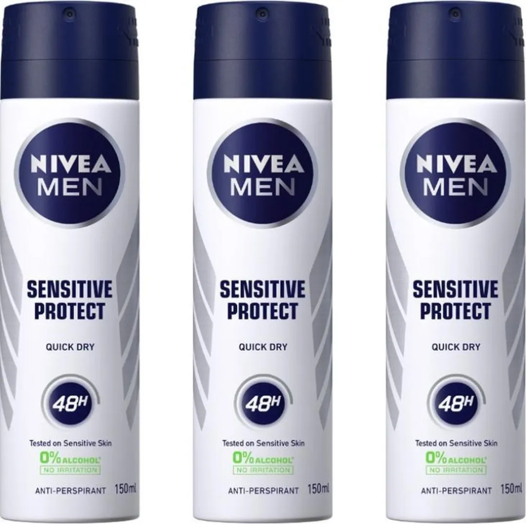 NIVEA Men Sensitive 48H Deo Spray 0% Alcohol - 3x150ml