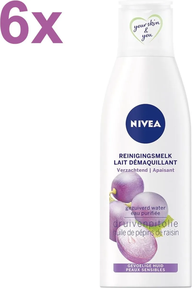 NIVEA Essentials Sensitive Reinigingsmelk Druivenpitolie 6x200ml