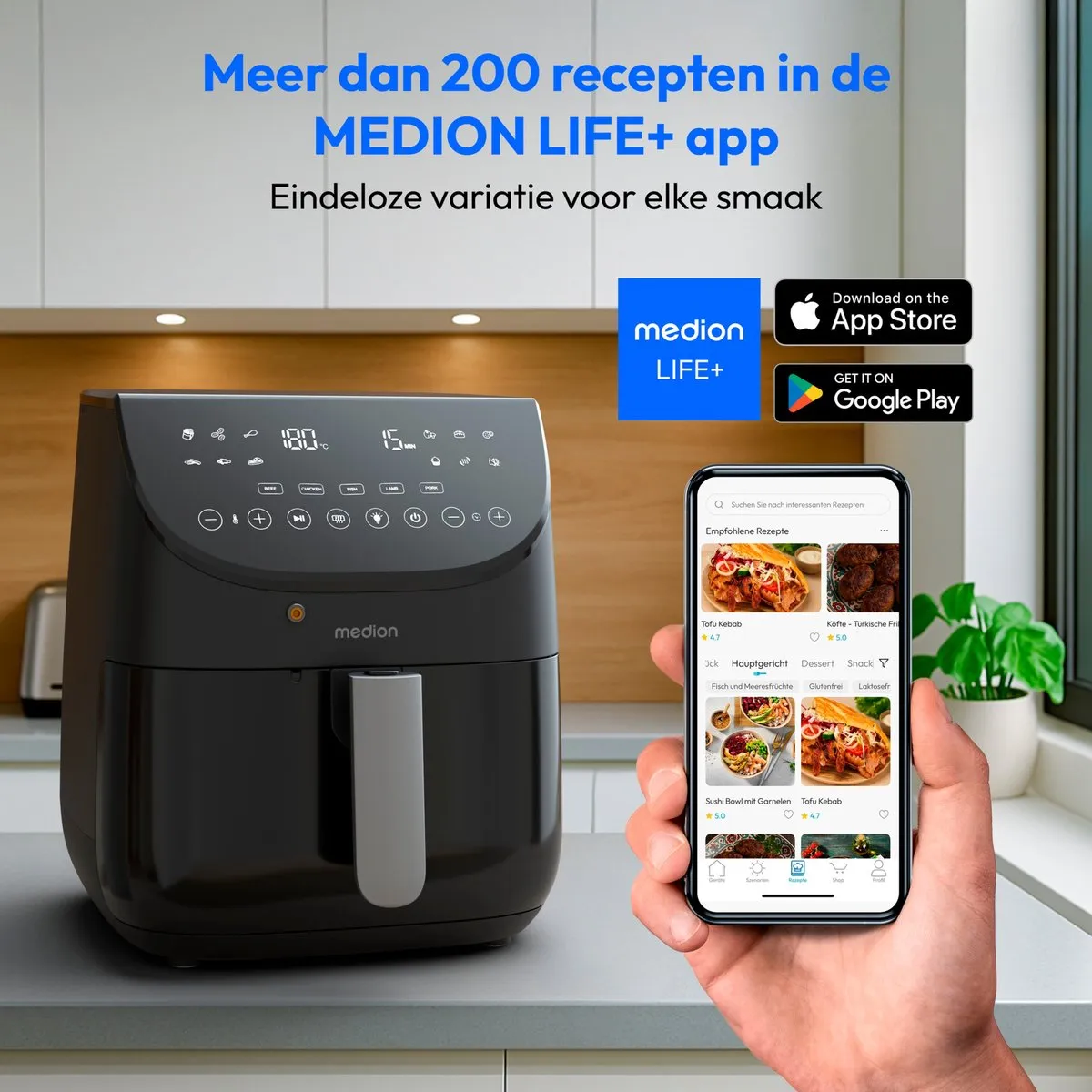Medion X20 XL Heteluchtfriteuse 6,6L - 10 Programma's - Zwart