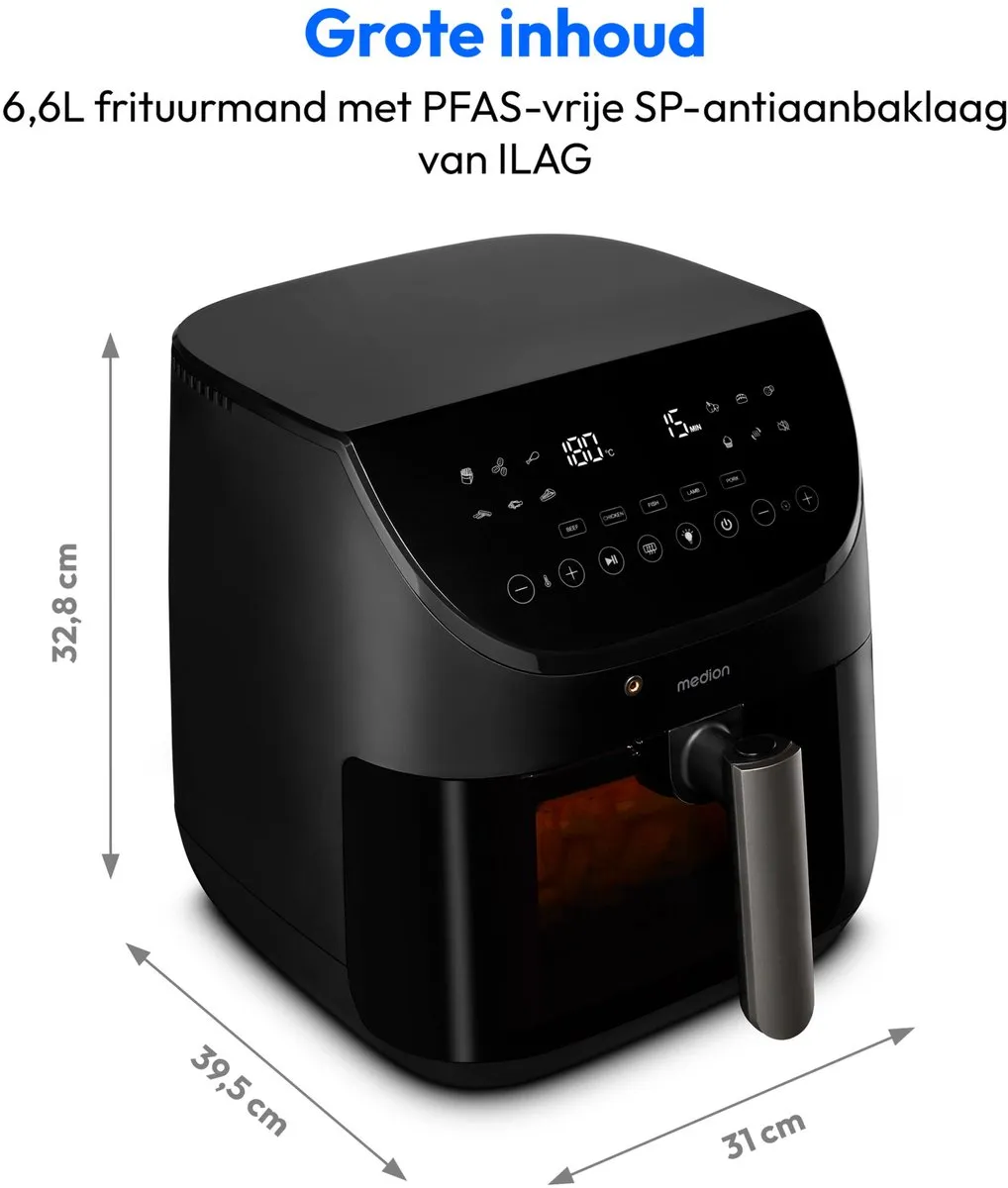 Medion X20 XL Heteluchtfriteuse 6,6L - 10 Programma's - Zwart - afbeelding 6 van 6