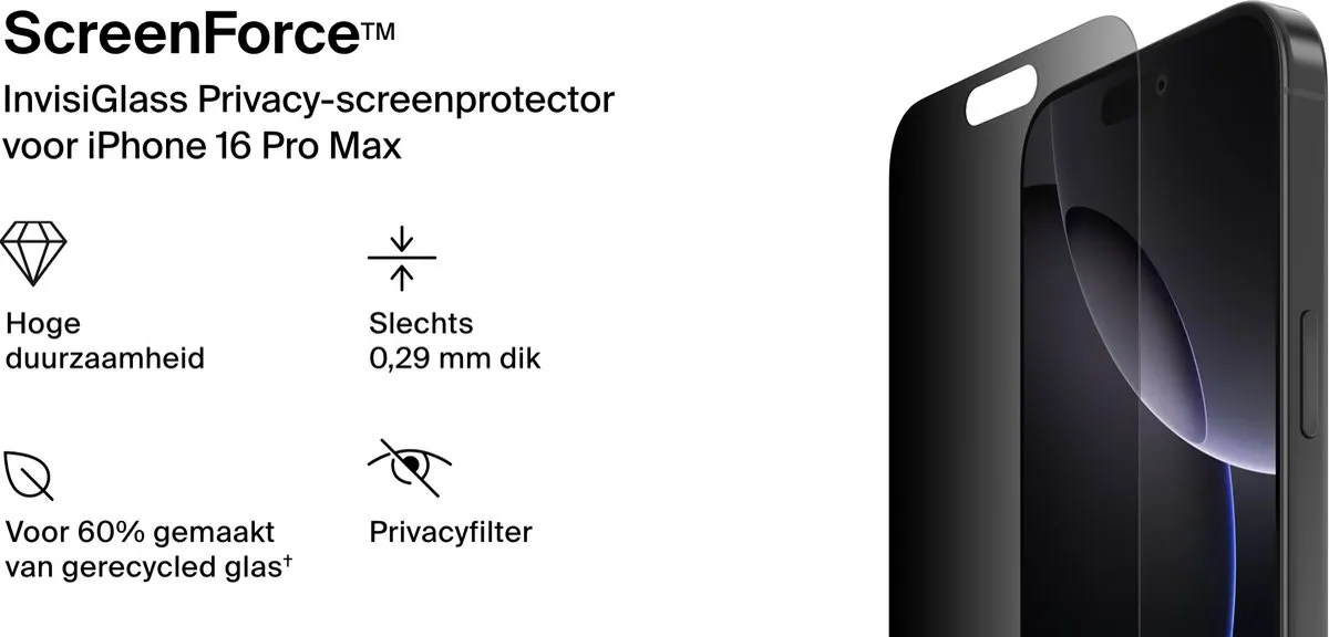 Belkin InvisiGlass Privacy Screenprotector iPhone 16 Pro/17