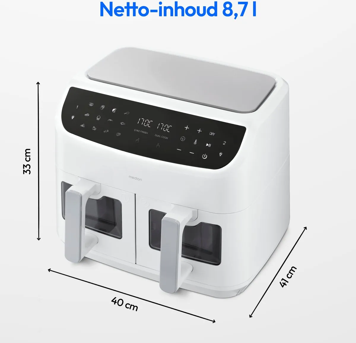 Medion XXL Dubbele Airfryer P20 8,7L - 2600W - Wit
