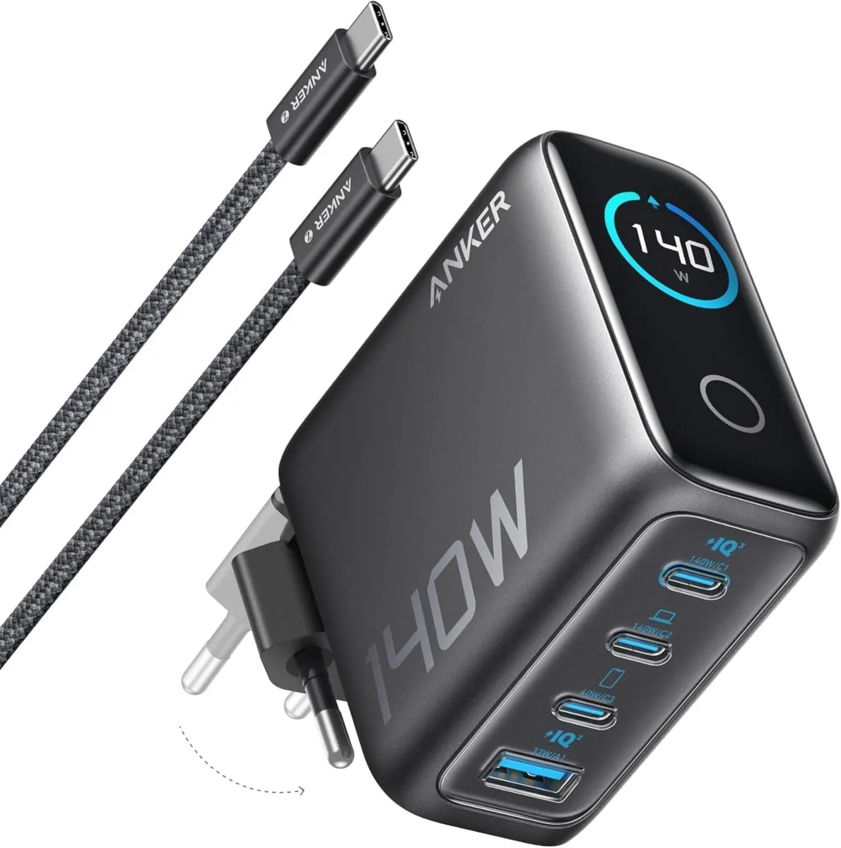 Anker 140W USB-C Oplader - 4 Poorten - PD 3.1 - Zwart