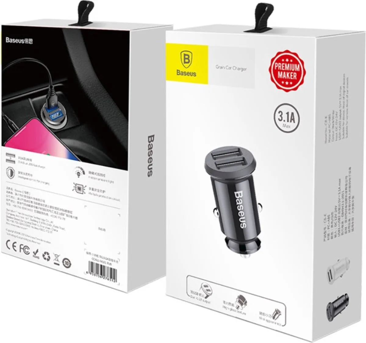 Baseus Mini Autolader 2x USB 3.1A 12W - Wit - afbeelding 6 van 6