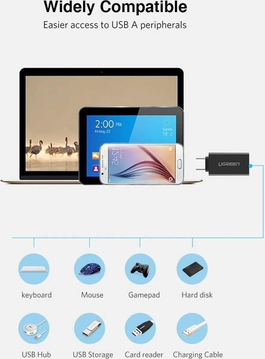 UGREEN USB-C Adapter naar USB-A OTG - Wit