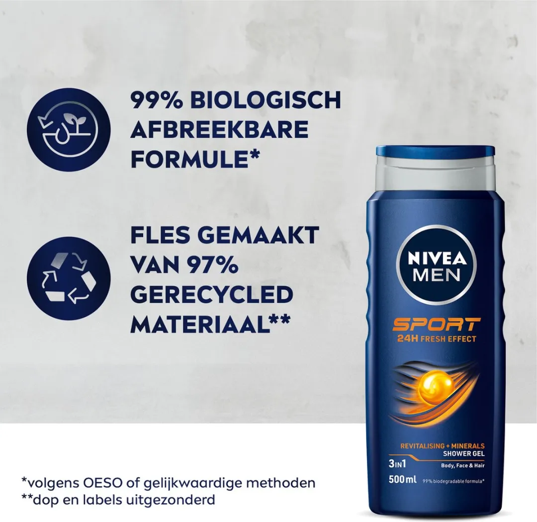 NIVEA MEN Sport Douchegel 3-in-1 - 6x500ml - Limoen