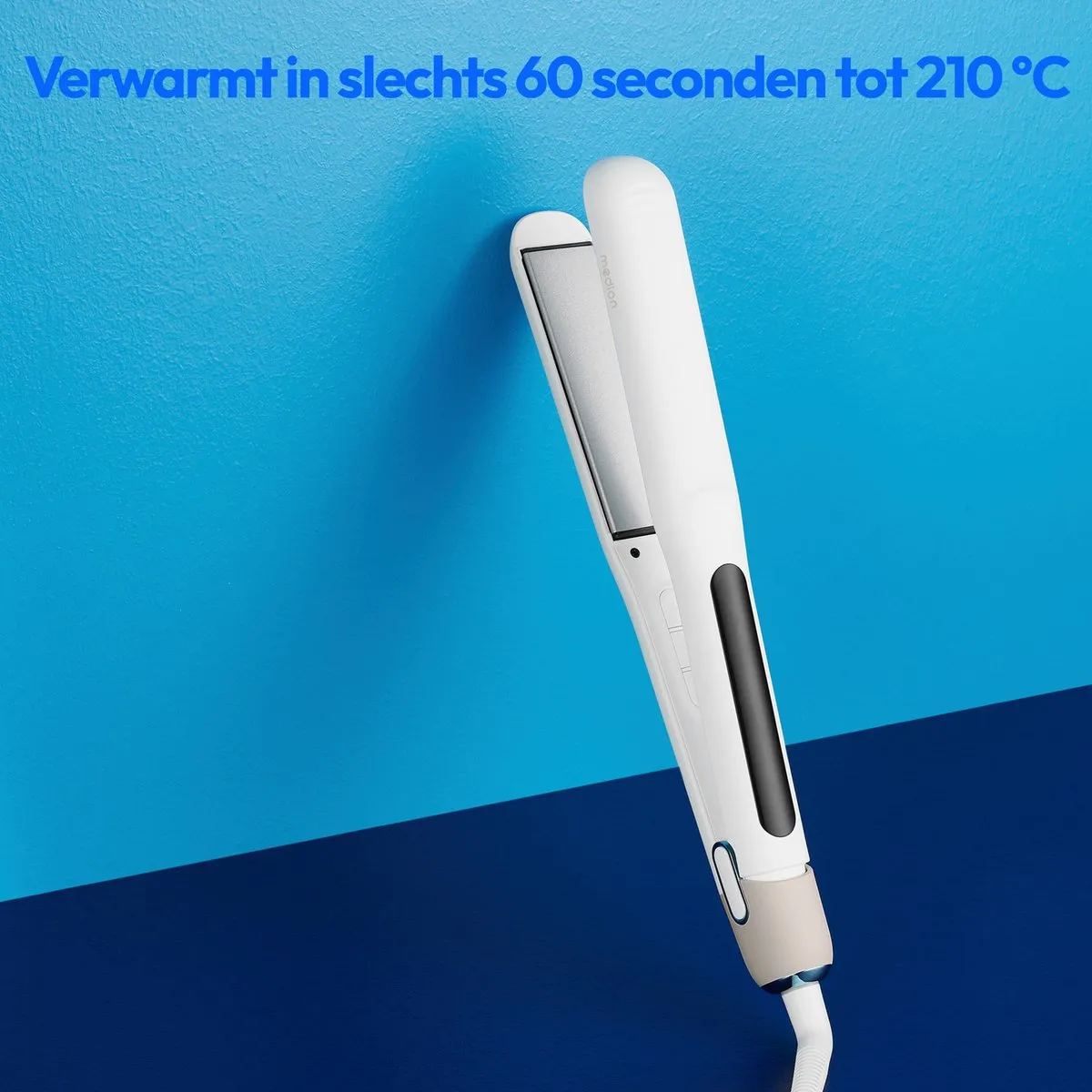 MEDION HS1 stijltang met display (5 instelbare warmtestanden, flexibele keramische/tourmaline verwarmingsplaten met temperatuursensor, stijltang) wit
