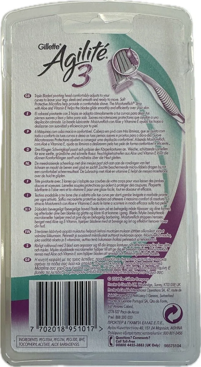 Gillette Agilite 3 Women Wegwerpmesjes - 6 Stuks - Paars/Wit