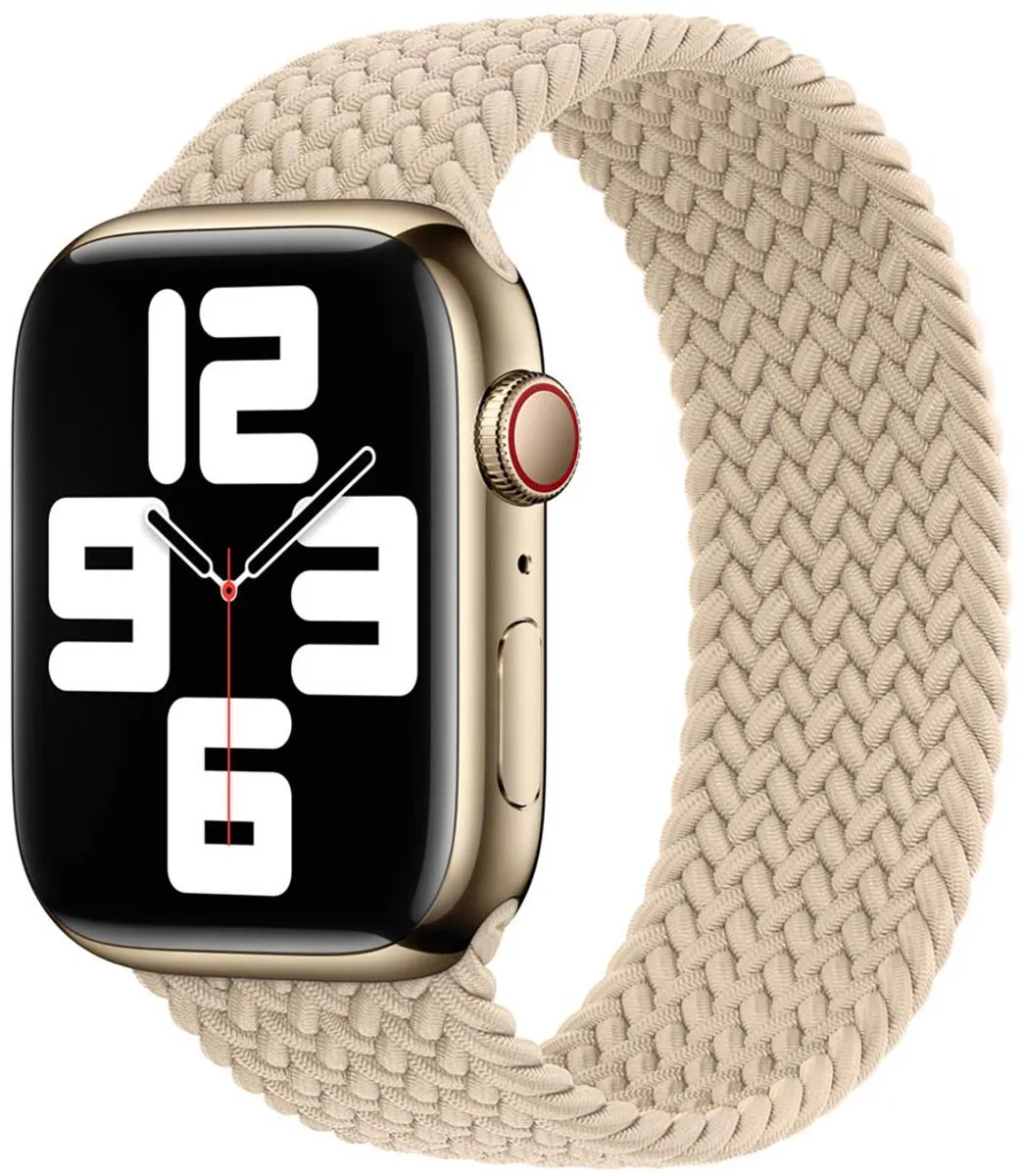 Apple Gevlochten Solobandje Apple Watch - Maat 4 - Beige