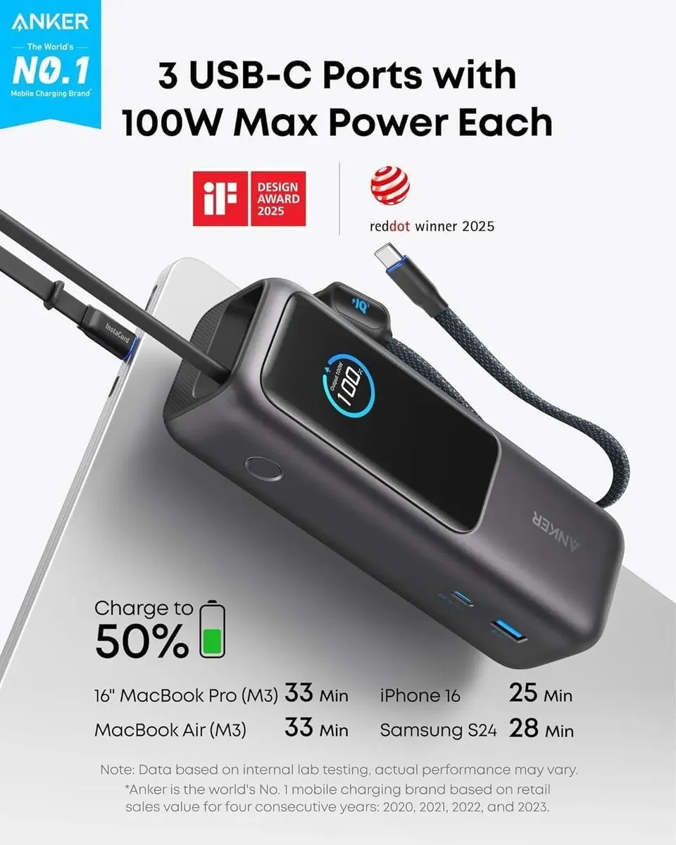 Anker PowerCore 25K A1695H11 Powerbank 25.000mAh - 165W - 3x USB-C - afbeelding 6 van 6