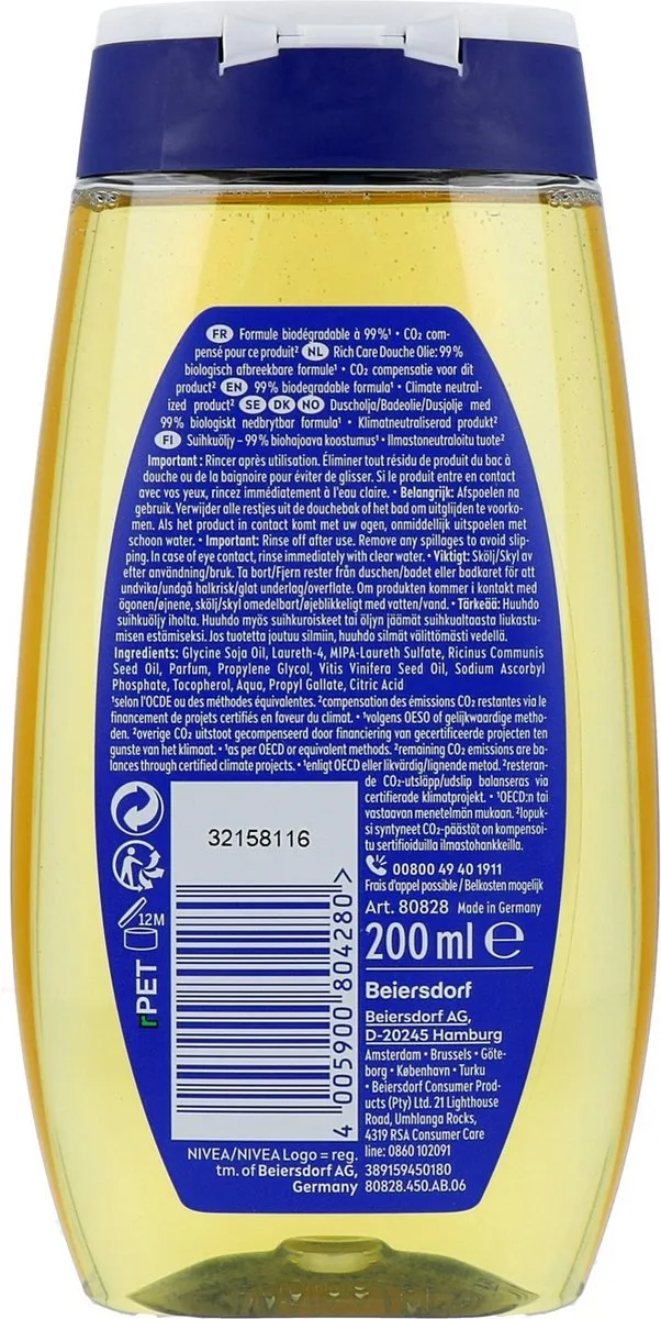 NIVEA Natural Shower Oil Doucheolie 200ml - afbeelding 6 van 6