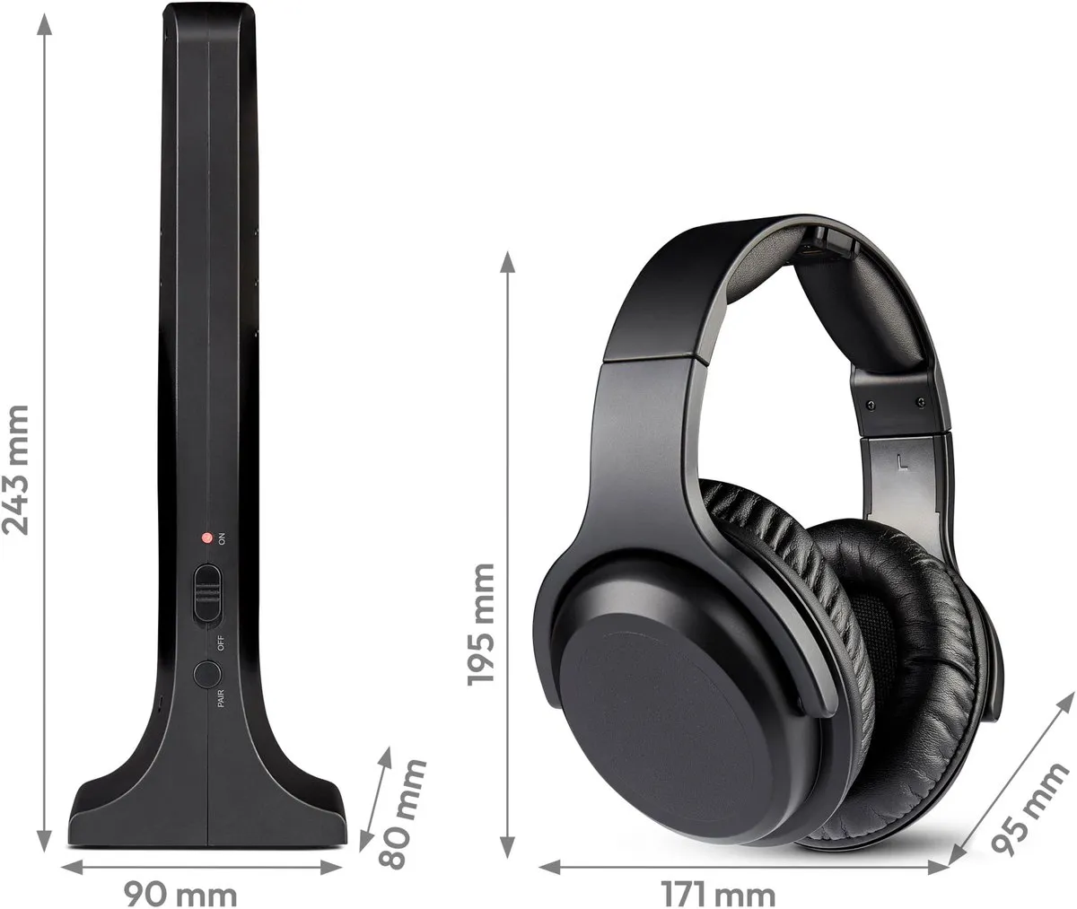Medion HS-1 Draadloze Hoofdtelefoon - 15m Bereik - Oplaadstation - Zwart - afbeelding 6 van 6
