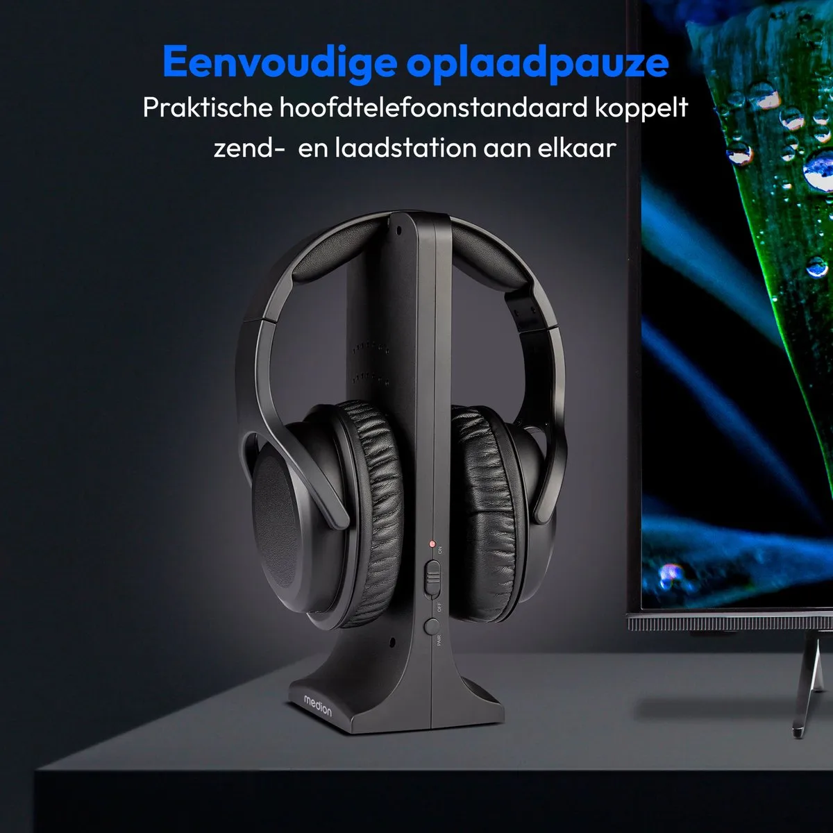 Medion HS-1 Draadloze Hoofdtelefoon - 15m Bereik - Oplaadstation - Zwart