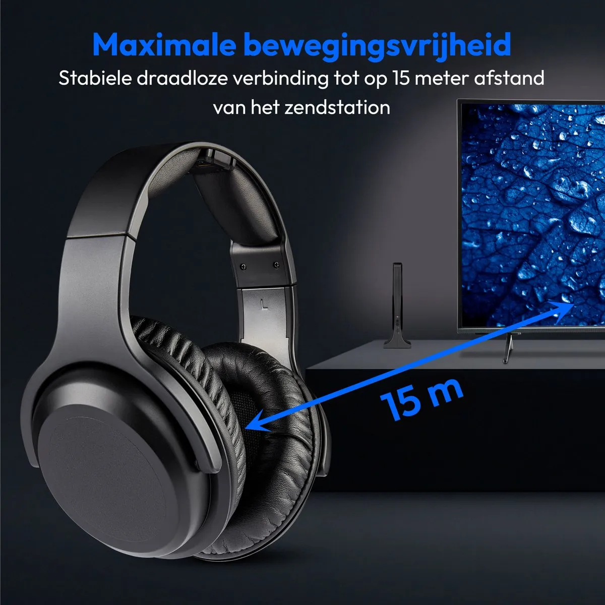 Medion HS-1 Draadloze Hoofdtelefoon - 15m Bereik - Oplaadstation - Zwart