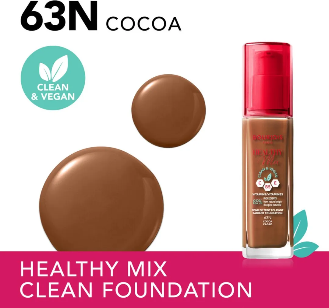 Bourjois Healthy Mix Clean Foundation Cocoa 63N - 30ml