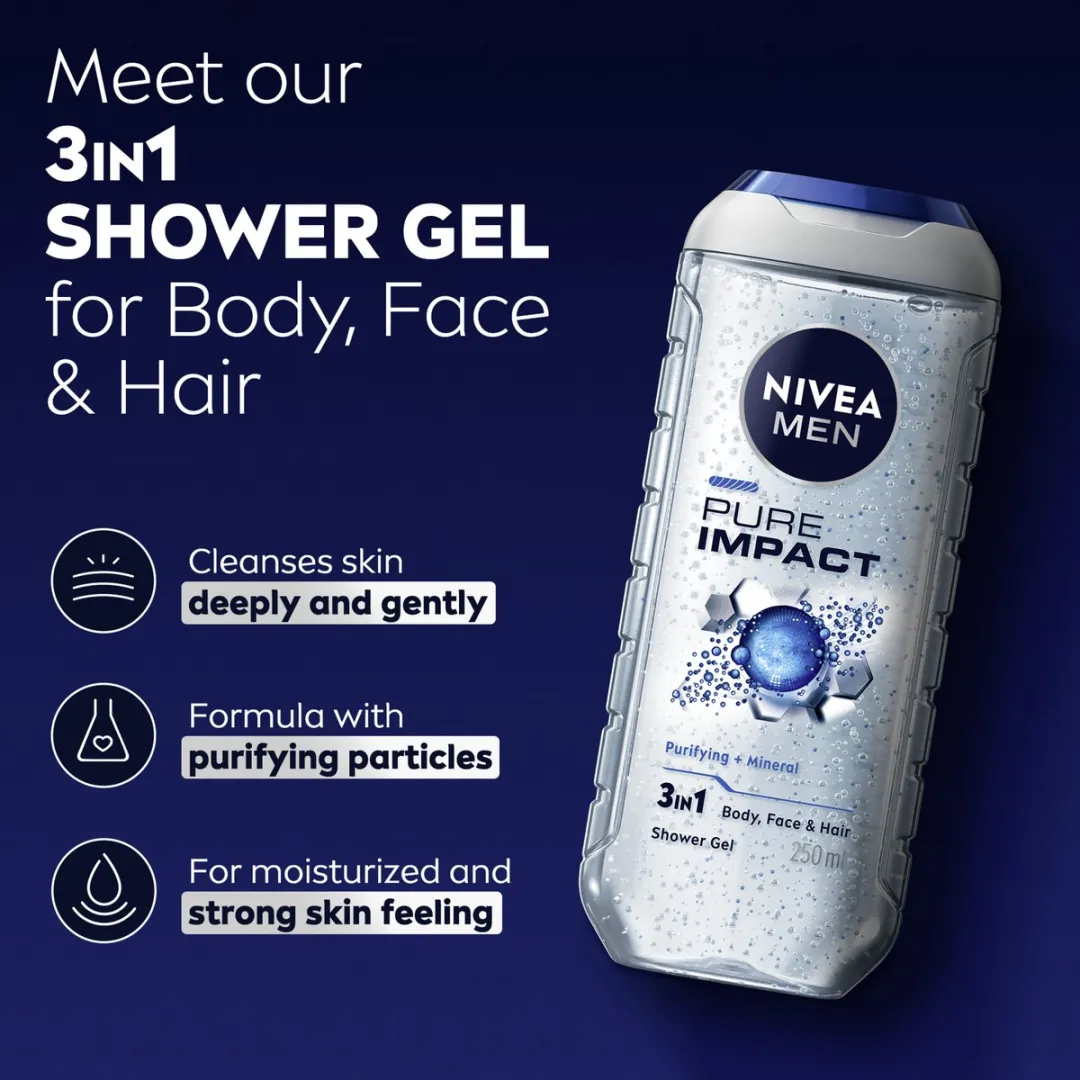 NIVEA MEN Pure Impact Douchegel 3-in-1 - 6x250ml