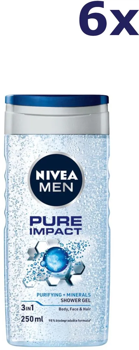 NIVEA MEN Pure Impact Douchegel 3-in-1 - 6x250ml - afbeelding 6 van 6