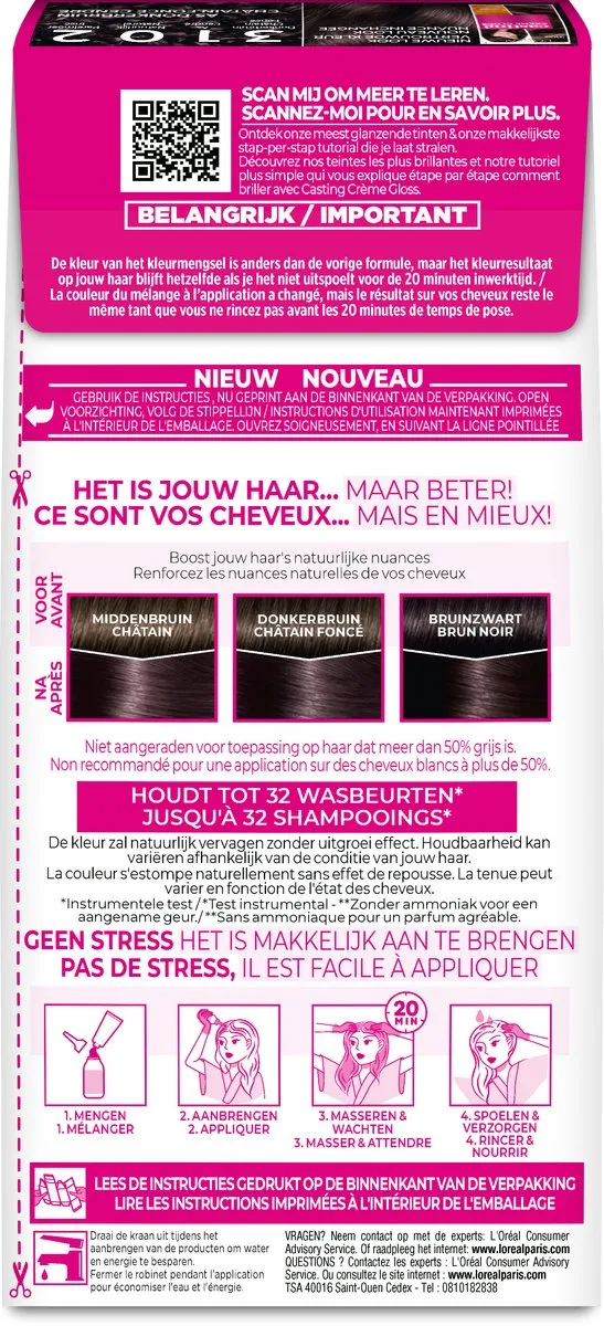L'Oréal Paris Casting Crème Gloss 3102 Donkerbruin Semi-permanente Haarkleuring - 1030ml