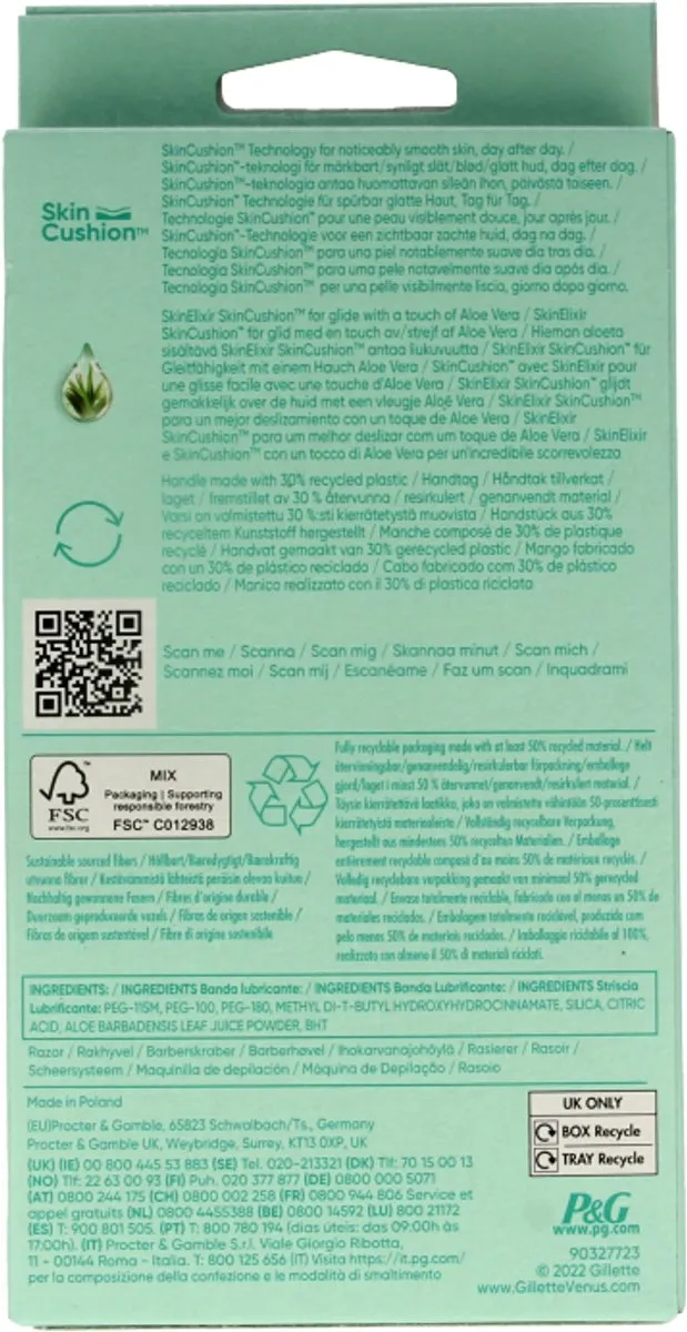 Gillette Venus Smooth Sensitive Scheermesjes 3-delig - 1 Stuk - Mint Groen/Wit - afbeelding 6 van 6