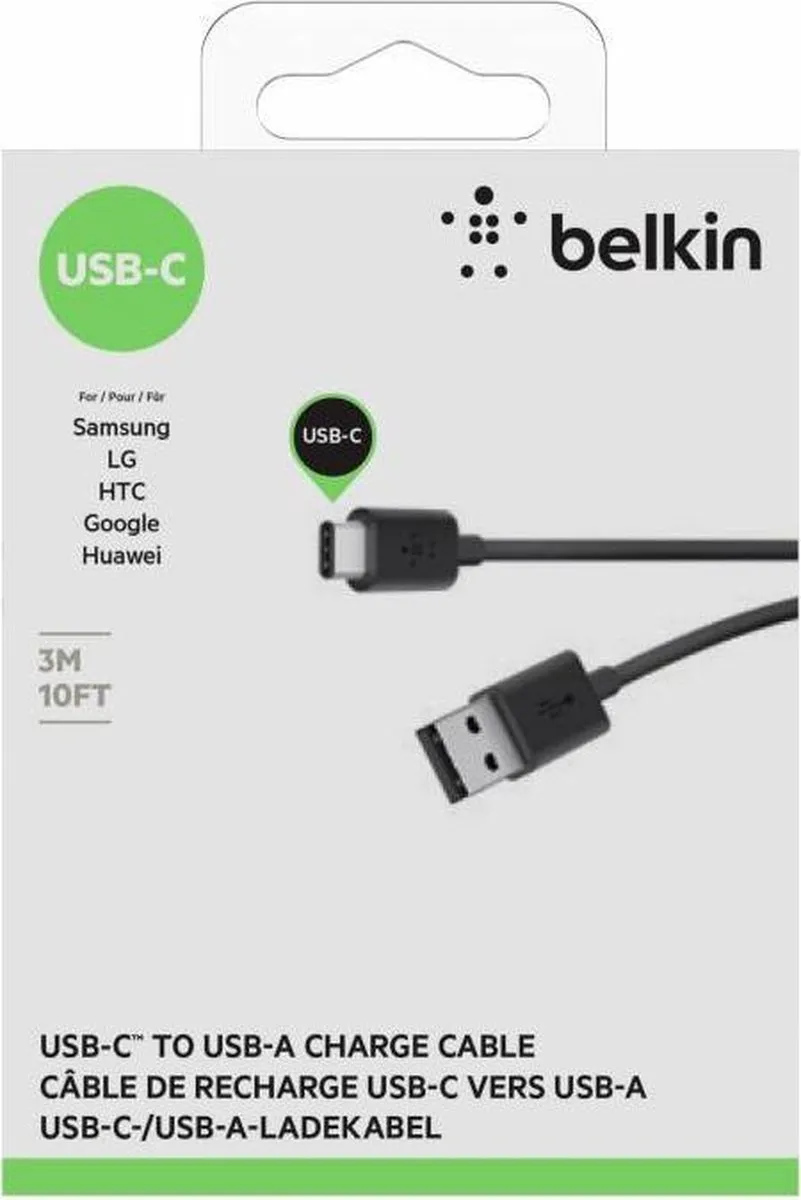 Belkin CAB001bt3MBK USB-C naar USB Kabel 3m - Zwart