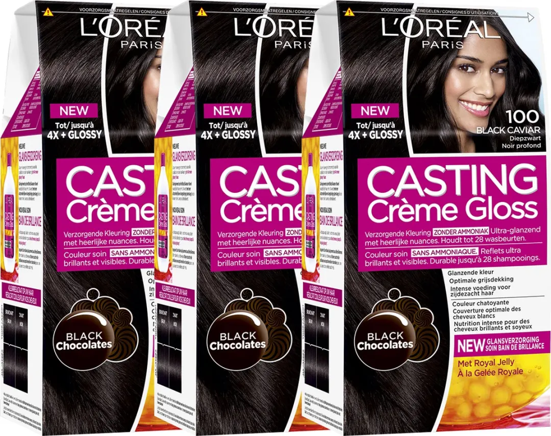 L'Oréal Paris Casting Crème Gloss Haarverf 100 Black Caviar - 3 Stuks