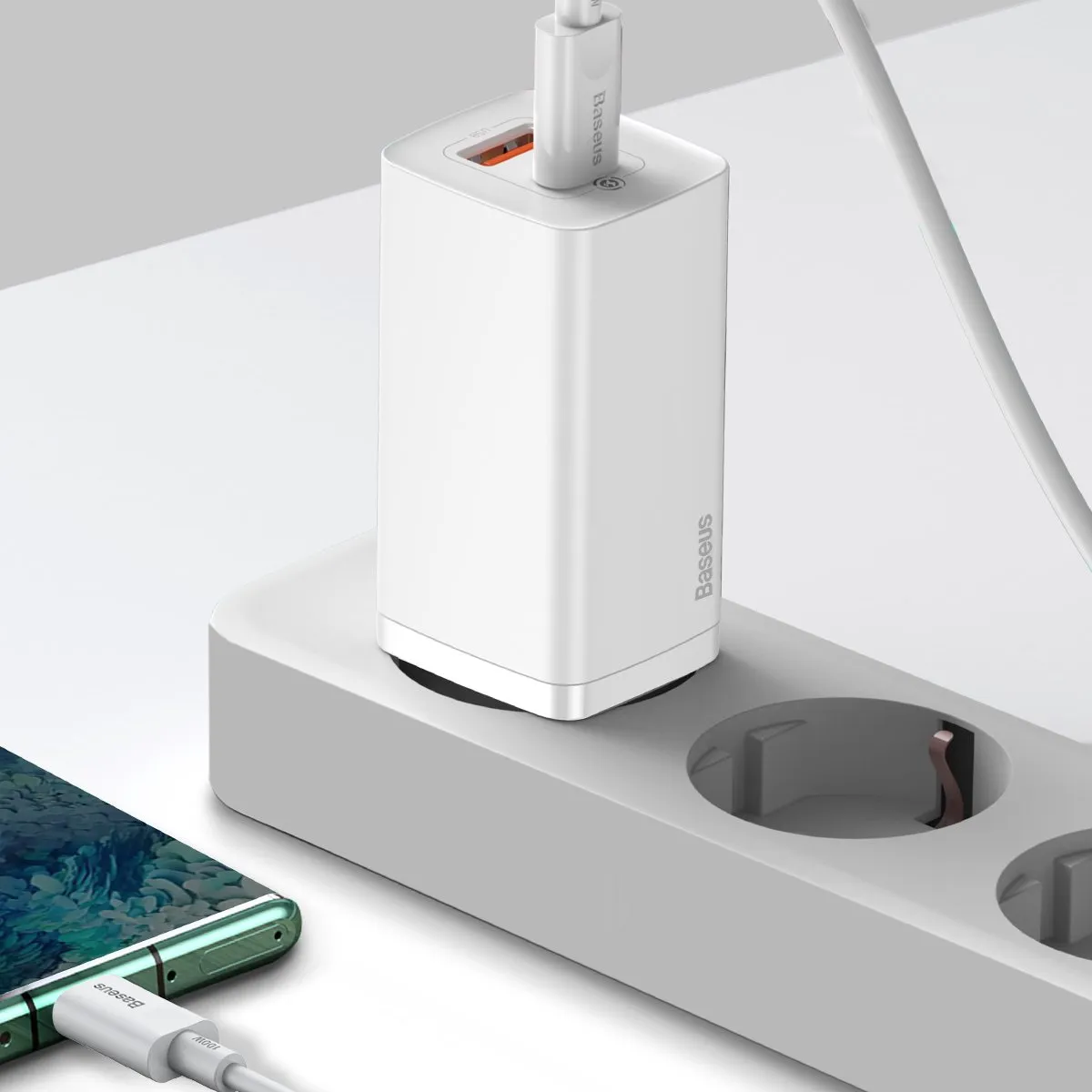 Baseus GaN2 Lite 65W Oplader - USB-C + USB-A - Wit