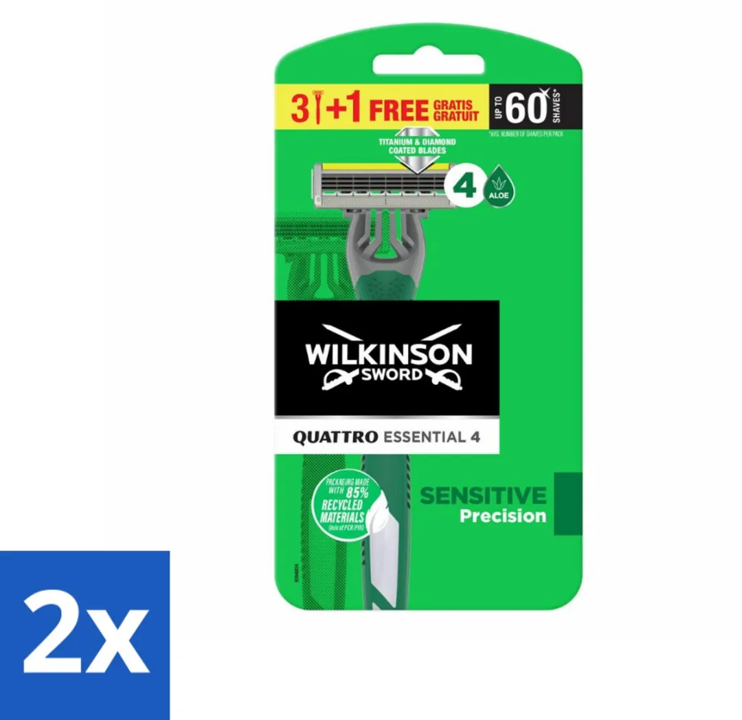 Wilkinson Quattro Essential 4 Wegwerpscheermesjes - 4 Stuks - Groen