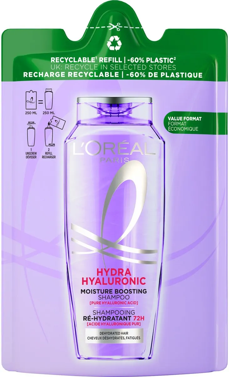 L'Oréal Paris Elvive Hydra Hyaluronic Shampoo Navulverpakking 6x250ml