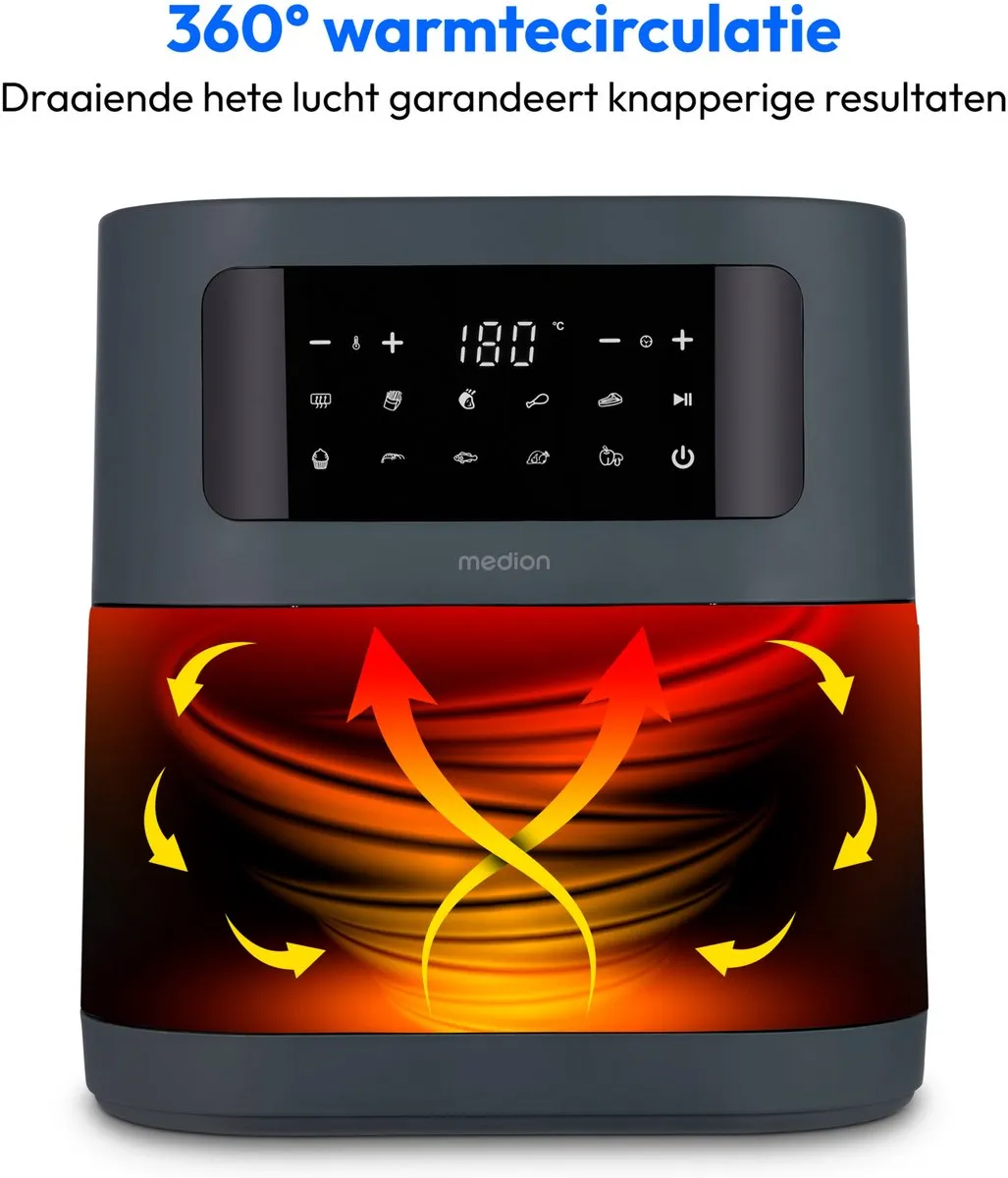 Medion E40 XL Airfryer 5,2L - 2.150W - 9 Programma's - Matgrijs