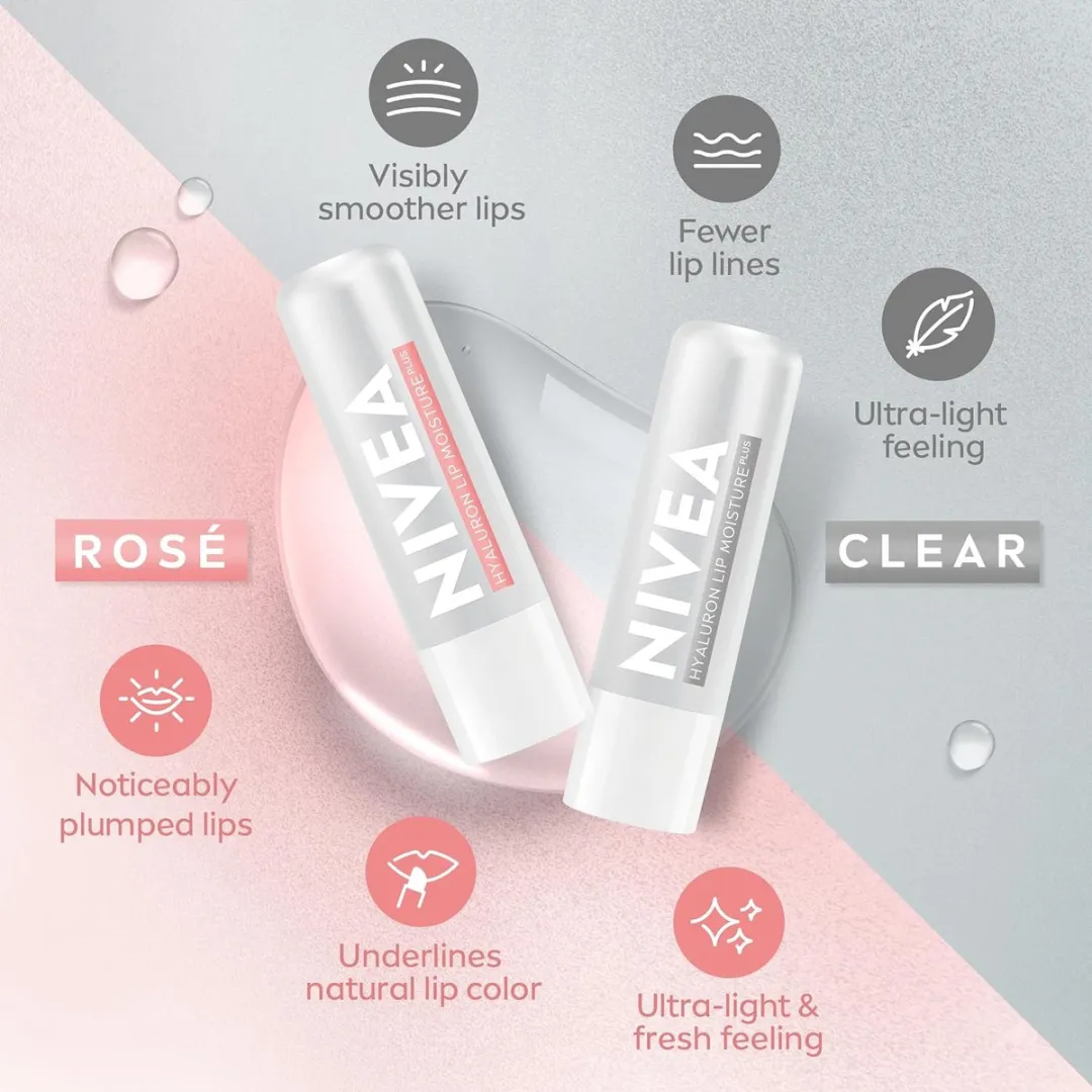 NIVEA Hyaluron Plus Lippenbalsem Sheer Rose - 3x5,2g