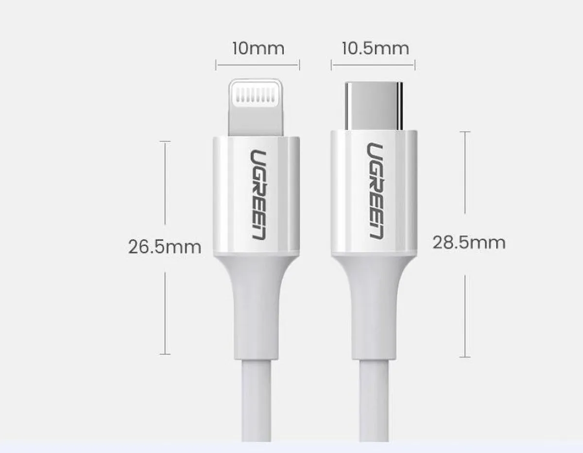 UGREEN USB-C naar Lightning MFI Kabel 36W 1.5m - Wit